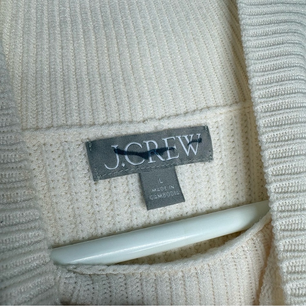 J. Crew Ribbed Turtleneck in Stretch Yarn Sweater Ivory Cream Size Large Classic - Picture 5 of 8
